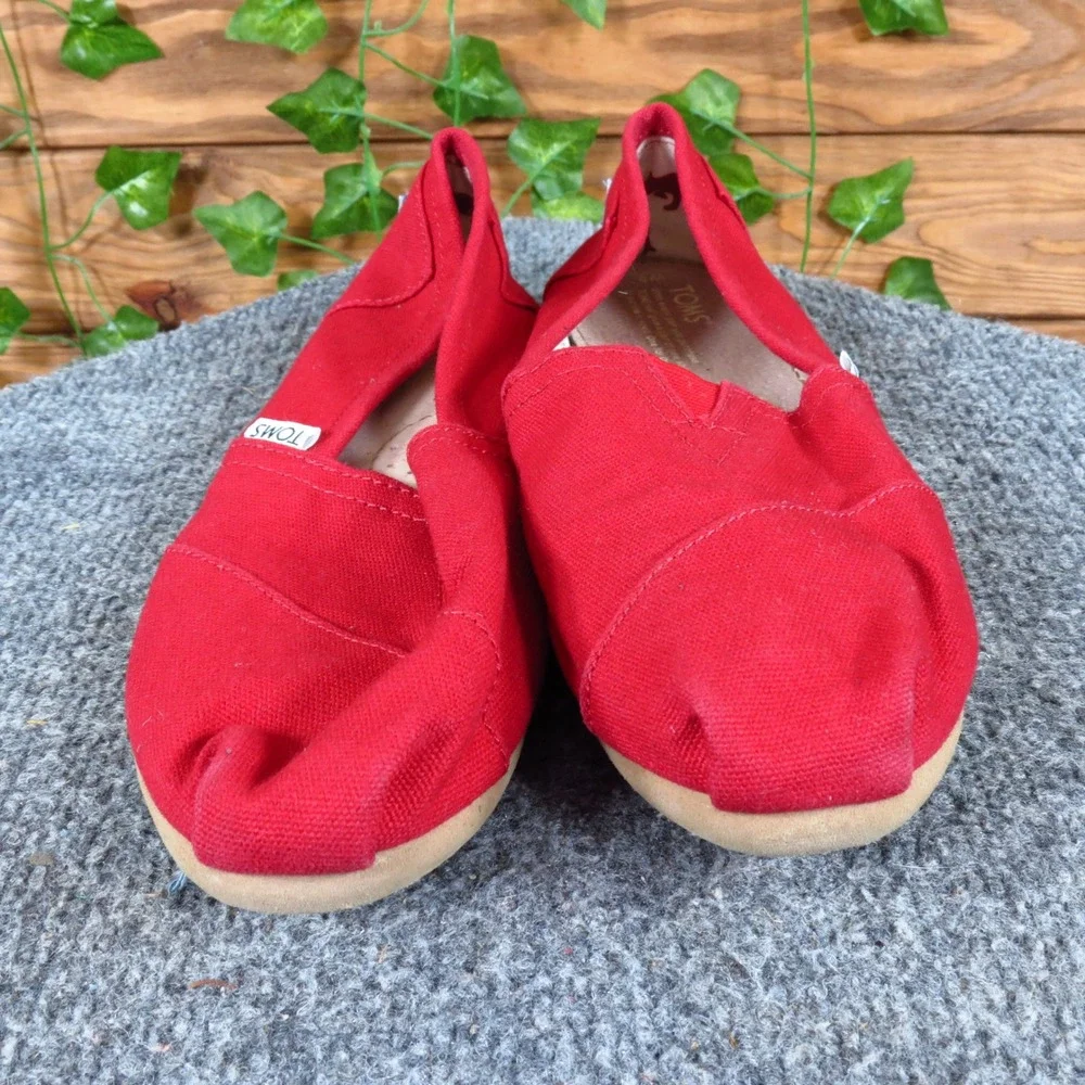TOMS Classic Alpargata Womens Slip On Shoes Size 8 Everyday Comfort Red Canvas